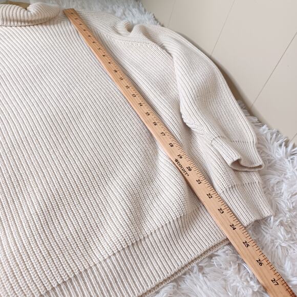WVN Organic Cotton Neck Beige Chunky Knit Ribbed Turtleneck Sweater Medium - Picture 5 of 7